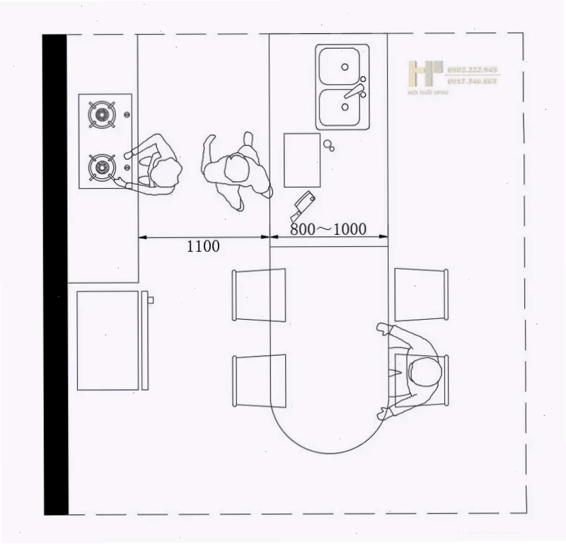 Bàn đảo bếp với kích thước phù hợp tạo điểm nhấn cho phòng bếp