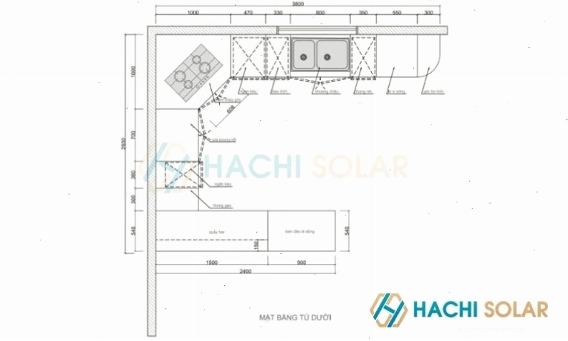 Bản vẽ CAD tủ bếp có bàn đảo bếp
