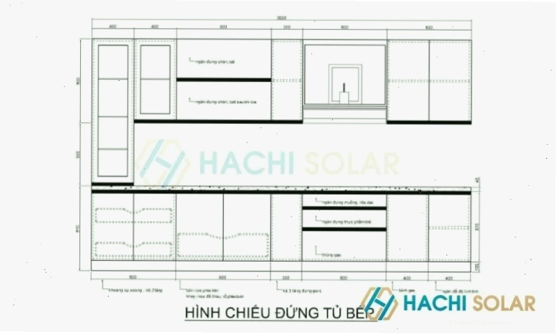 Bản vẽ kỹ thuật tủ bếp có thêm quầy bar