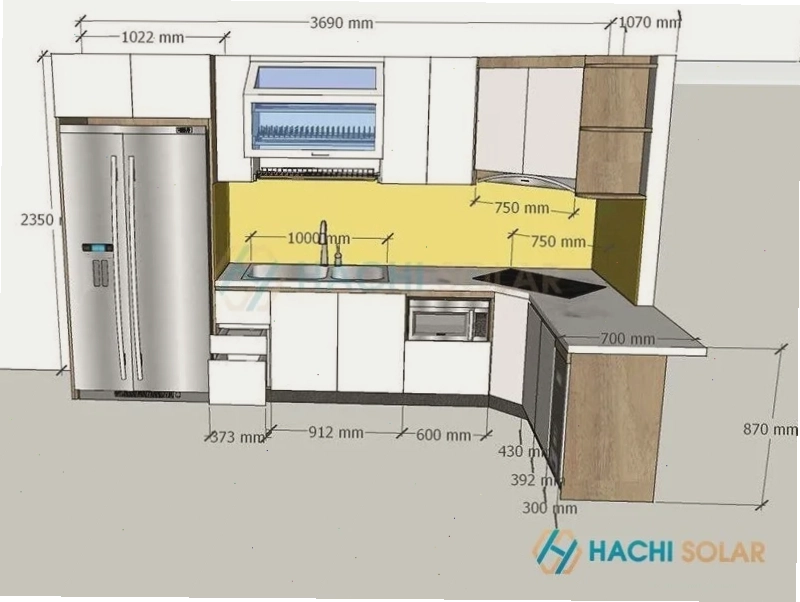 Bản vẽ tủ bếp bằng AutoCAD hình chữ U