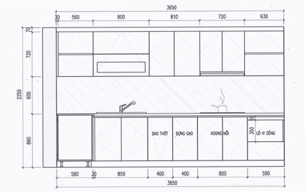 Bố trí khoang tủ bếp theo thiết bị và phụ kiện đi kèm