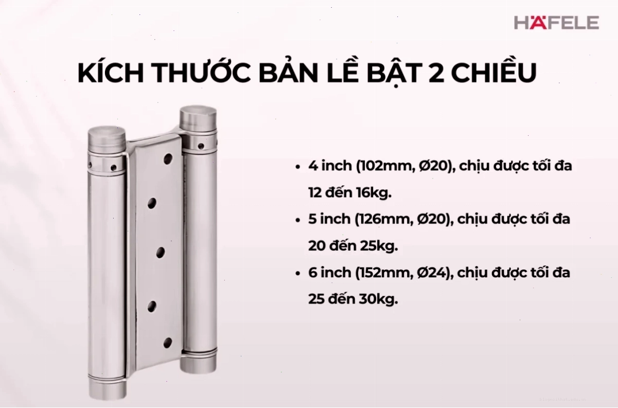 Các loại bản lề âm với kích thước khác nhau