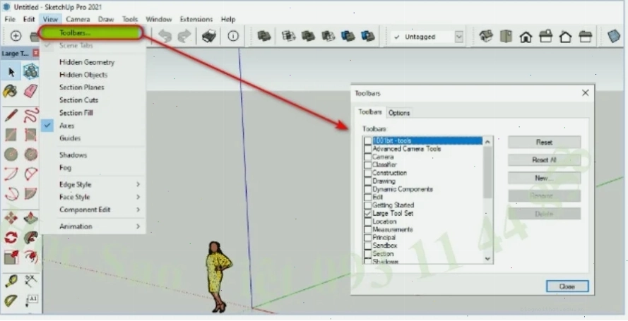 Giao diện làm việc trong SketchUp với các công cụ cơ bản