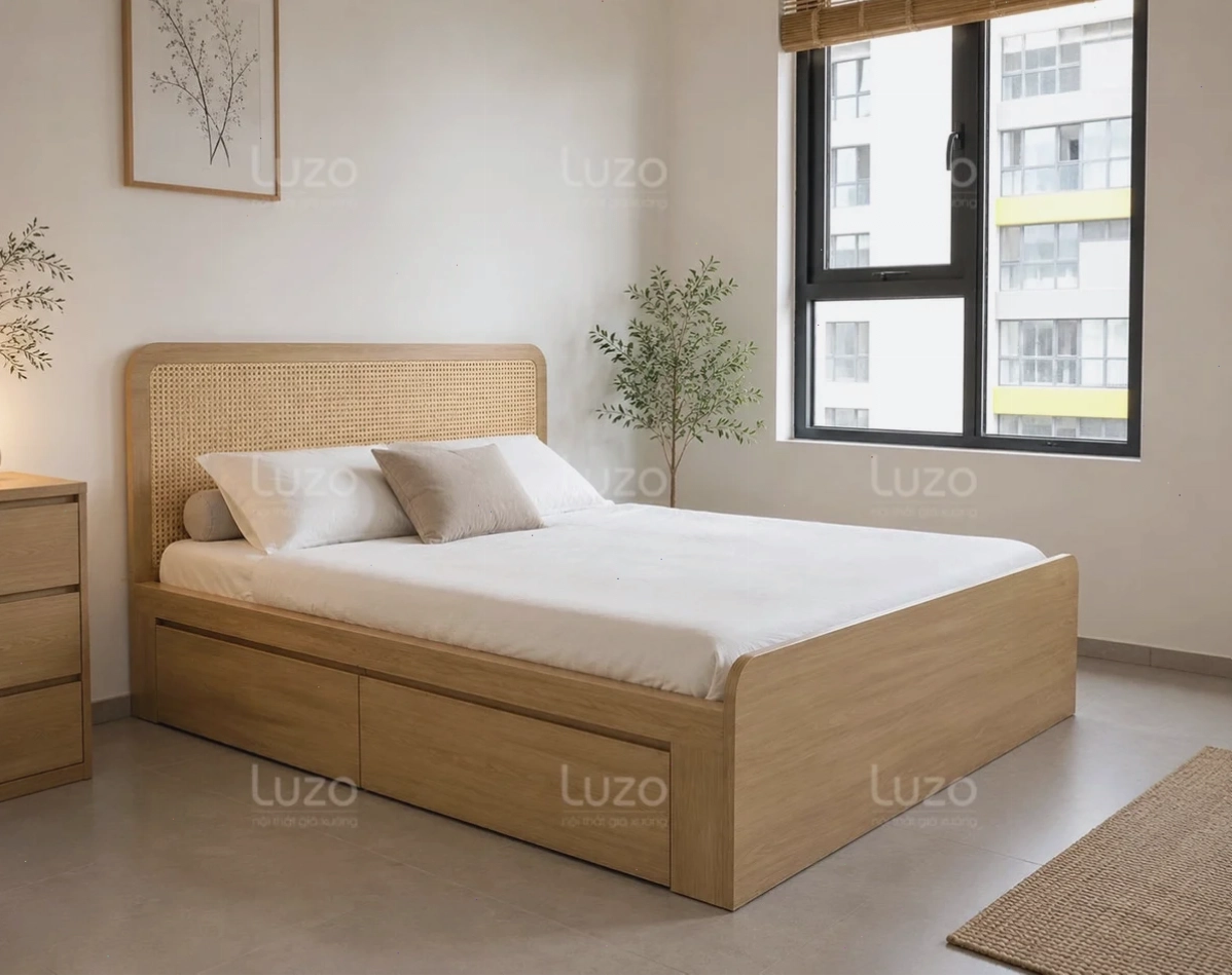 Giường ngủ gỗ MDF lõi xanh chống ẩm phủ Melamine
