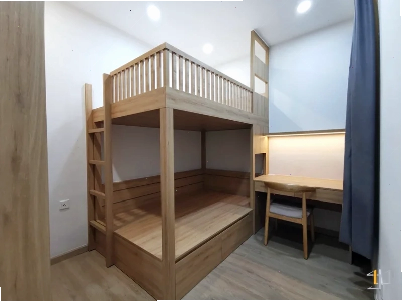 Hình ảnh hoàn thiện thi công nội thất giường tầng và bàn học phòng ngủ con