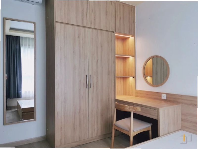 Hình ảnh hoàn thiện thi công nội thất tủ quần áo và bàn trang điểm bằng gỗ MDF