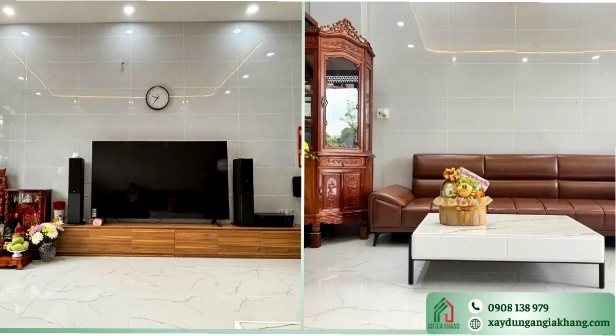 Kệ tivi và tủ trang trí phòng khách gọn gàng
