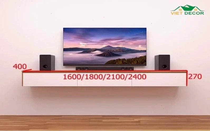 Kích thước kệ tivi treo tường cho tivi 43 - 55 inch