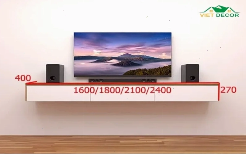 Kích thước kệ tivi treo tường phòng khách