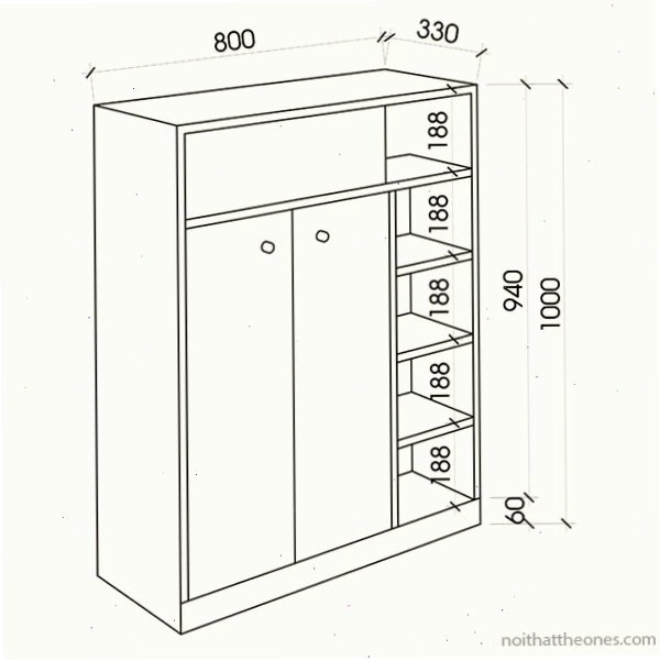 kích thước tủ giày kịch trần