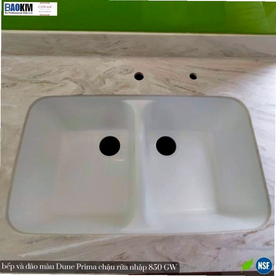 Mặt bếp đá Solid Surface màu Gray Onyx liền mạch