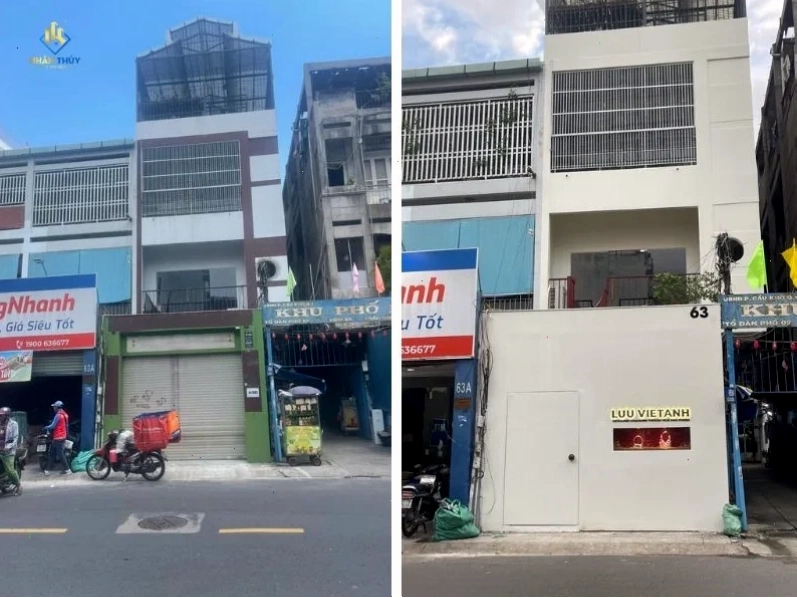 Mặt tiền nhà trước và sau khi Nhân Thủy thực hiện cải tạo