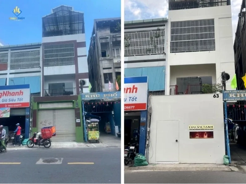 Mặt tiền nhà trước và sau khi Nhân Thủy thực hiện cải tạo
