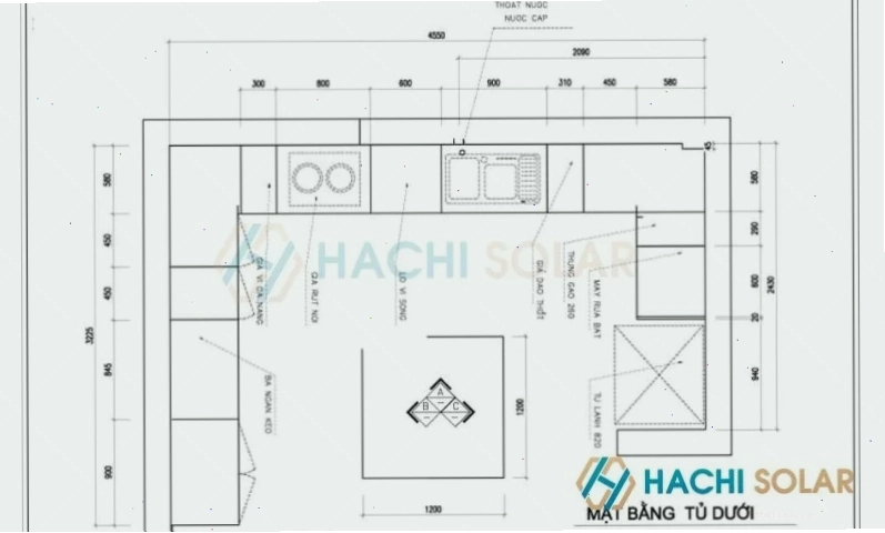 Mẫu bản vẽ chi tiết tủ bếp có quầy bar bếp hiện đại