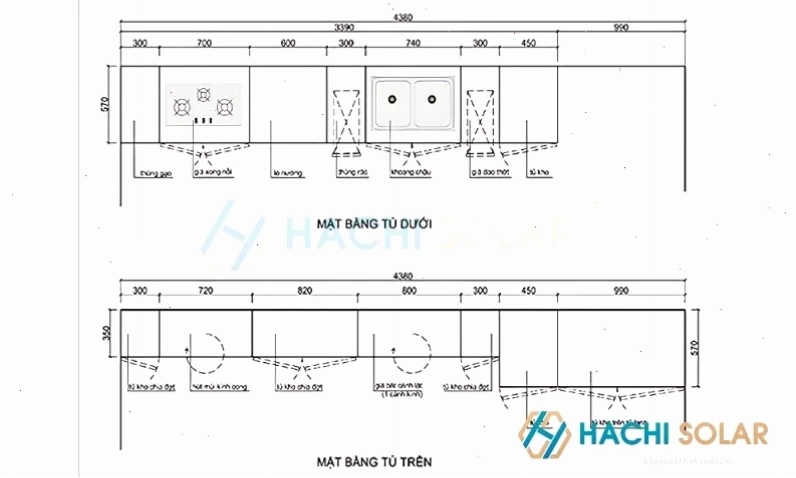 Mẫu bản vẽ tủ bếp dưới đơn giản và nhỏ gọn