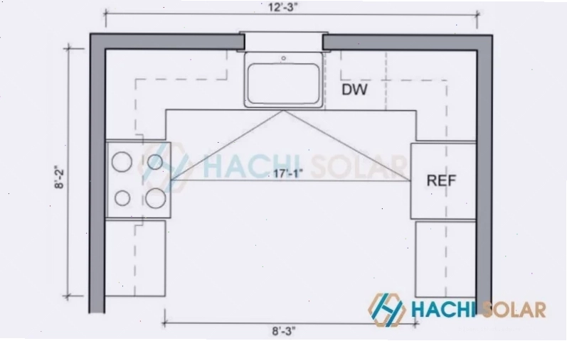 Mẫu bản vẽ tủ bếp hiện đại hình chữ U với thiết kế thông minh