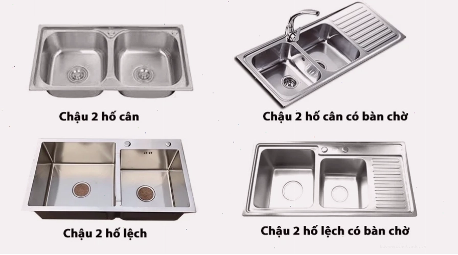Mẫu chậu rửa bát 2 hố cho khoang chậu rửa tủ bếp