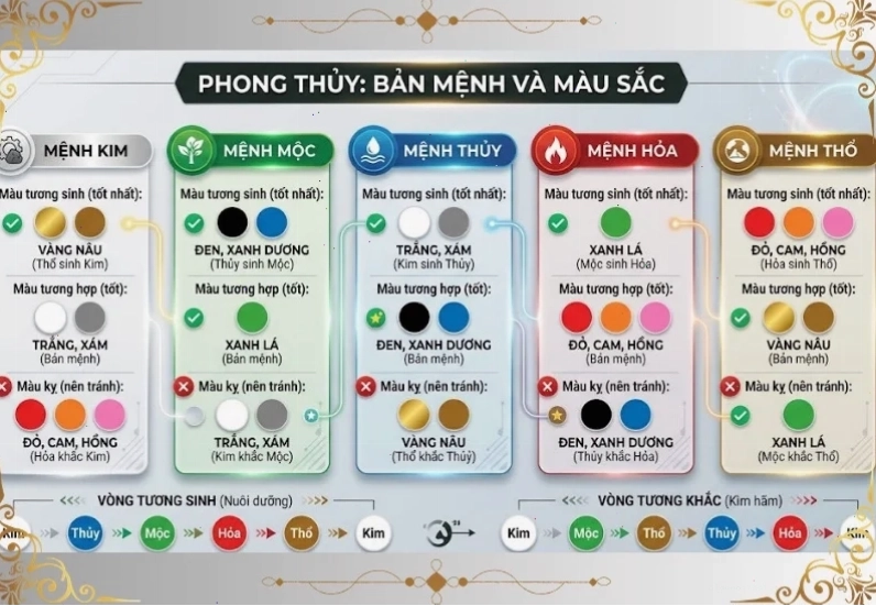 Màu sắc phong thủy hợp mệnh gia chủ