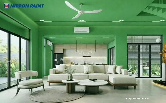 Mẫu sơn nhà màu xanh lá cây nhạt hợp mệnh Mộc phù hợp với phong cách hiện đại và tối giản
