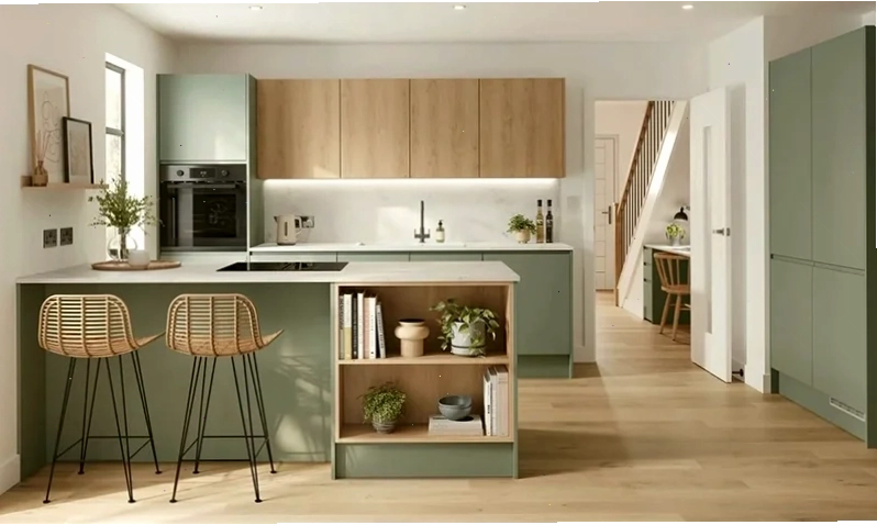 Mẫu tủ bếp gỗ sồi nga hiện đại