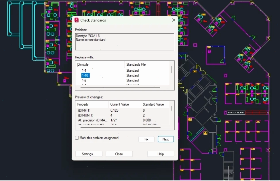 Minh họa giao diện Check Standards trong AutoCAD