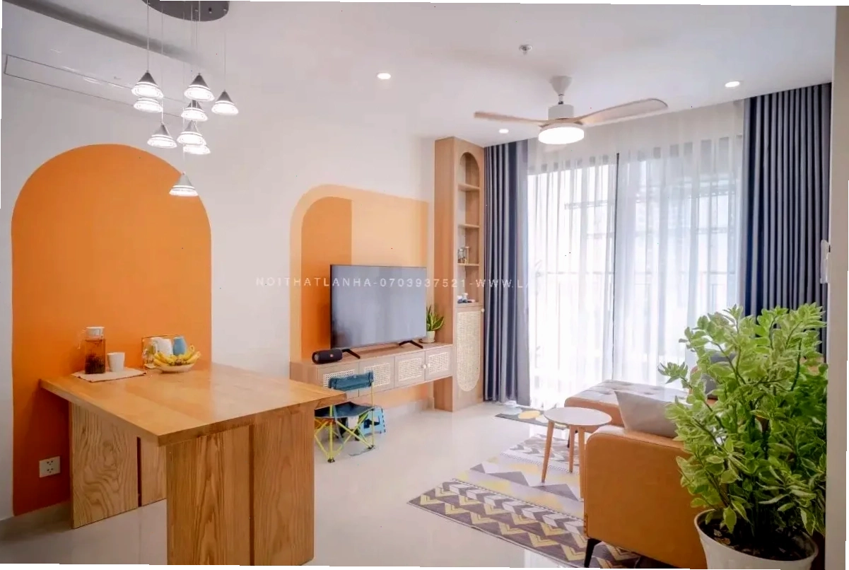 Nội thất gỗ kết hợp mây tre và cây xanh tạo không gian hài hòa