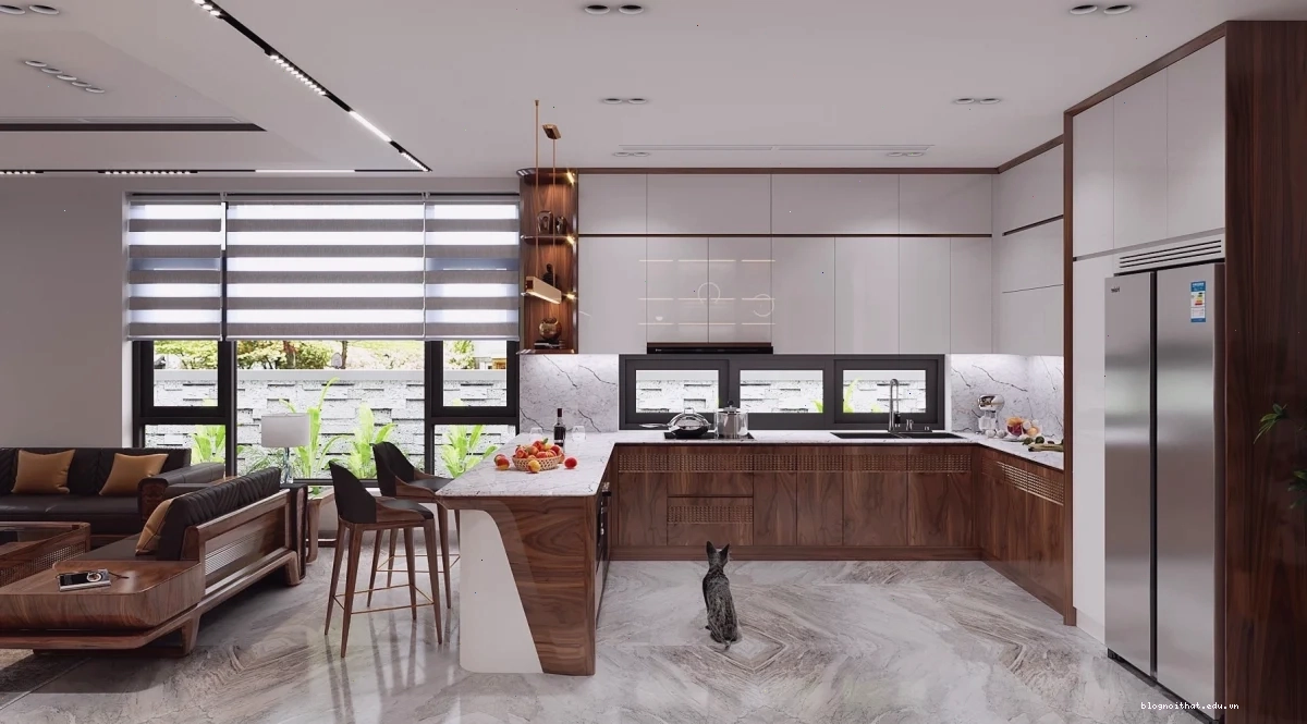 Nội thất phòng bếp gỗ óc chó