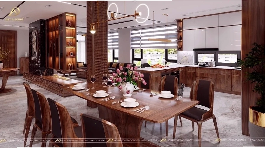 Nội thất phòng bếp gỗ óc chó