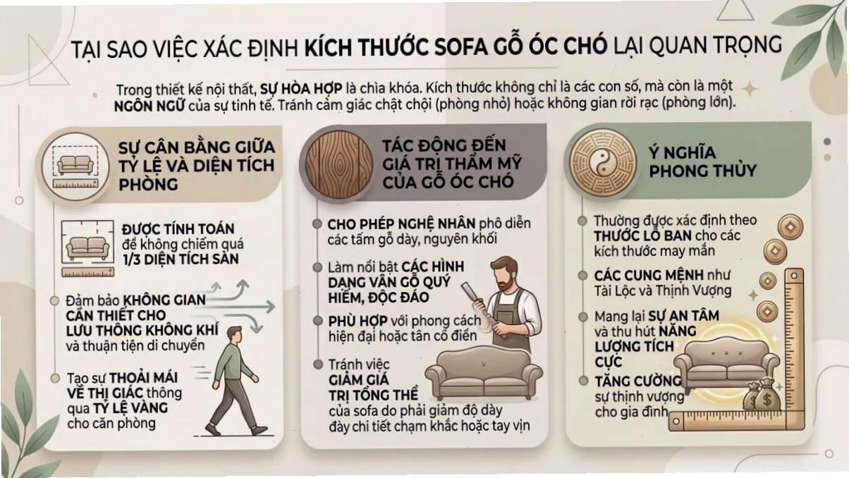 Tầm quan trọng của kích thước sofa gỗ óc chó trong thiết kế nội thất