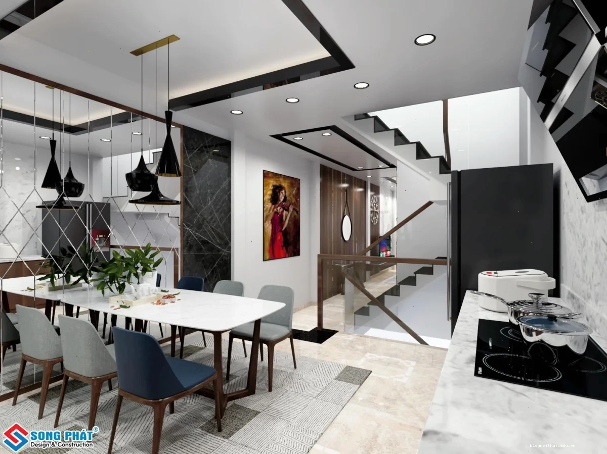 Thiết kế cầu thang bản tối giản cho nhà phố